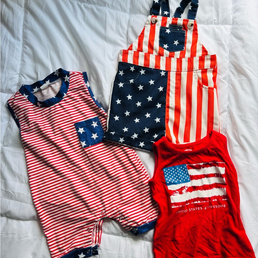 Patriotic Baby Romper and Overalls Set